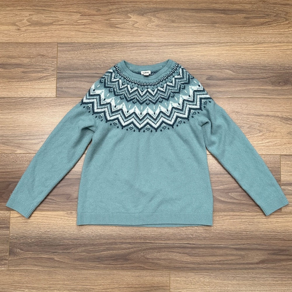 LL Bean Cashmere Sweater Fair Isle in Blue Size Small?